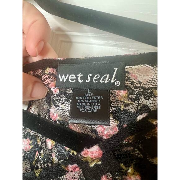 Wet Seal Y2K Black Floral Open Back Blouse See Through Top Whimsygoth Large L - Picture 3 of 9